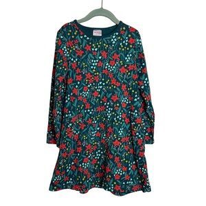 Hanna Andersson Poinsettia Patch A-Line Cotton Dress Girls 120 6-7